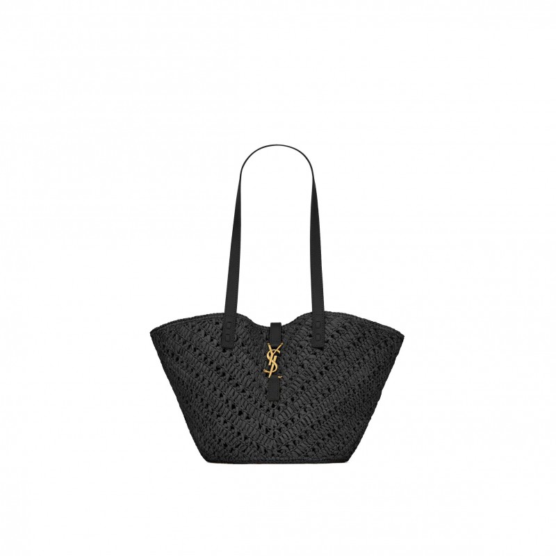 YSL PANIER SMALL IN RAFFIA AND VEGETABLE-TANNED LEATHER 751240GAADP1000 (38*21*20cm)