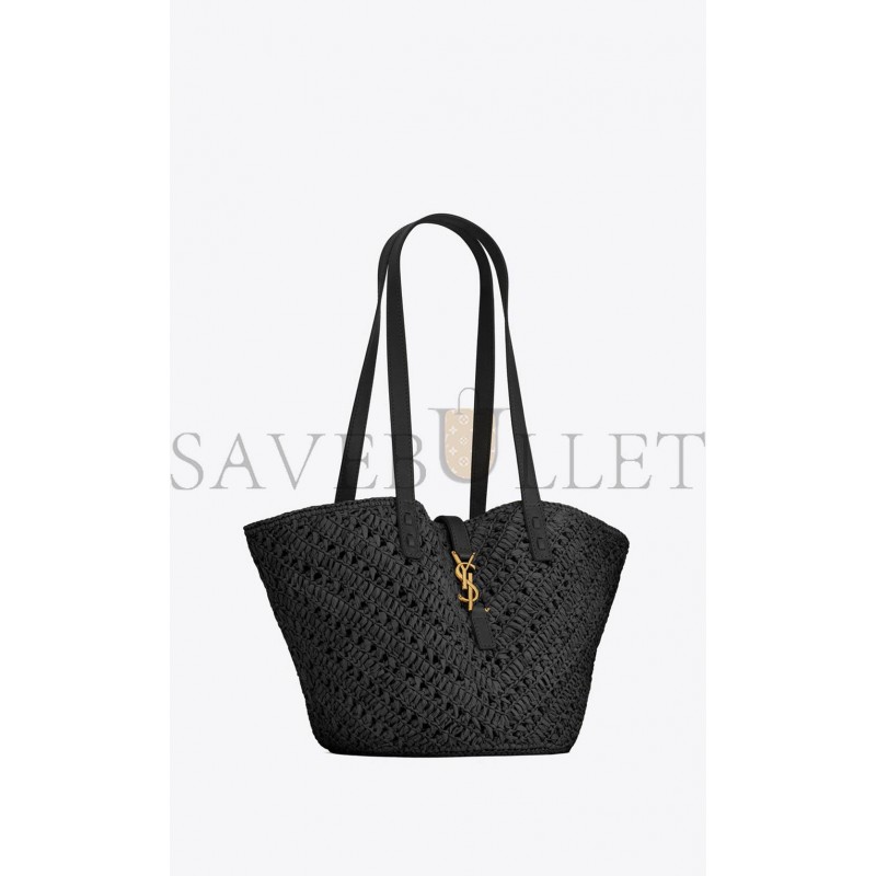 YSL PANIER SMALL IN RAFFIA AND VEGETABLE-TANNED LEATHER 751240GAADP1000 (38*21*20cm)