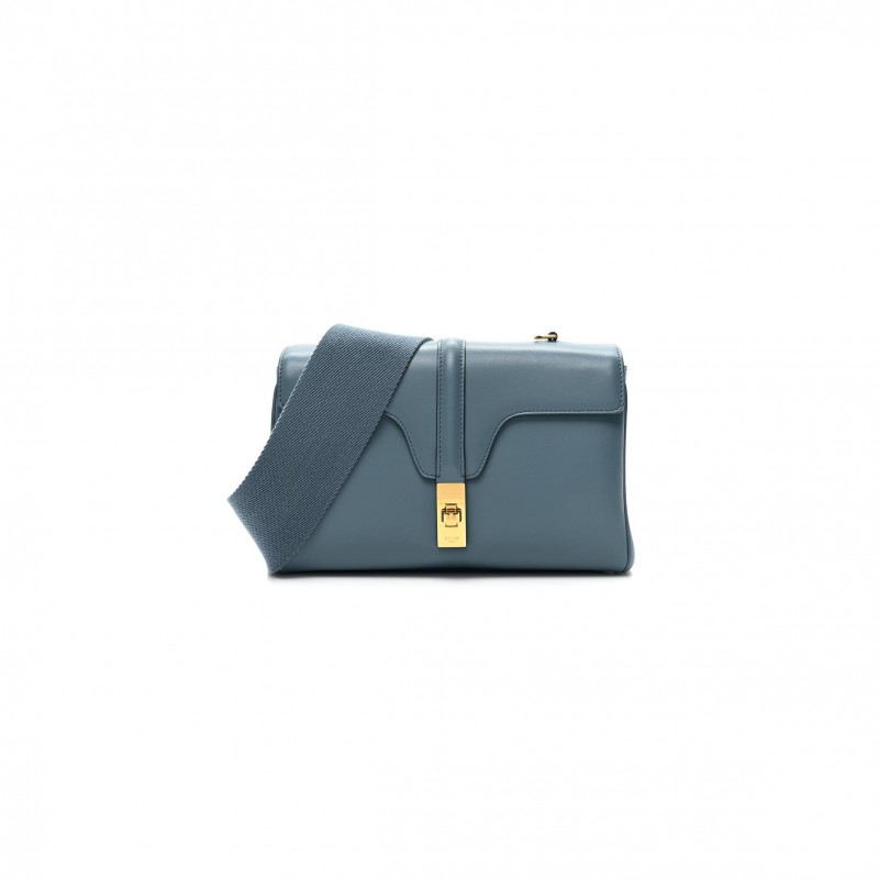 CELINE SMOOTH CALFSKIN TEEN SOFT 16 SHOULDER BAG BLUE GREY (24*17*8cm)