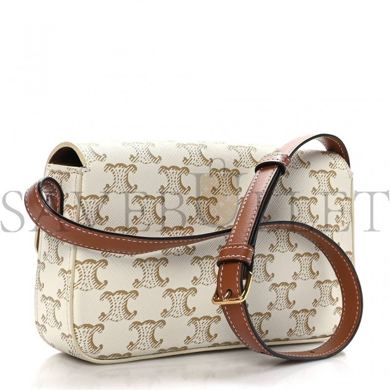 CELINE CANVAS CALFSKIN TRIOMPHE SHOULDER BAG WHITE (21*11*5cm) CELINE CANVAS CALFSKIN TRIOMPHE SHOULDER BAG WHITE (21*11*5cm)