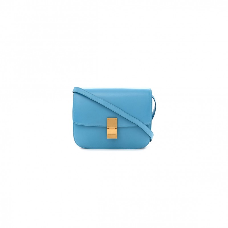 CELINE BOX CALFSKIN MEDIUM CLASSIC BOX FLAP BAG BLUE (23*18*6cm)