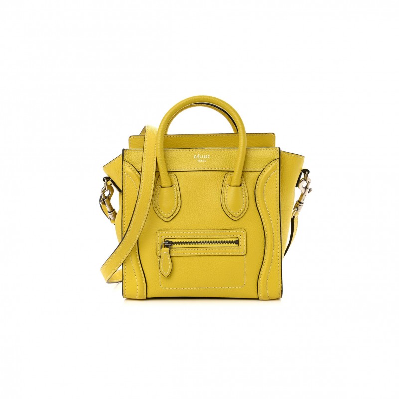 CELINE DRUMMED CALFSKIN NANO LUGGAGE CITRON (20*19*10cm)