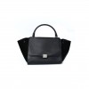 CELINE DRUMMED CALFSKIN SUEDE MEDIUM TRAPEZE BLACK (30*22*18cm)