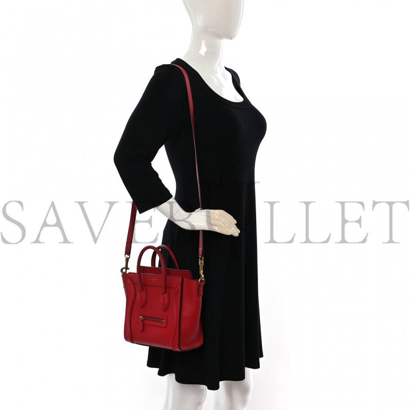 CELINE DRUMMED CALFSKIN NANO LUGGAGE RED (19*19*10cm)