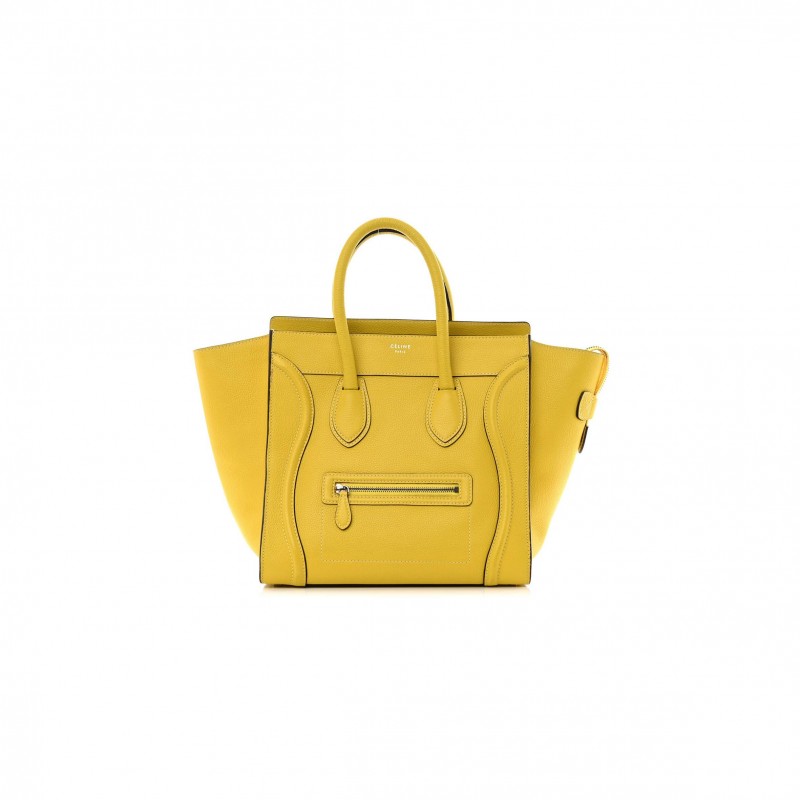 CELINE DRUMMED CALFSKIN MINI LUGGAGE CITRON (30*29*17cm)