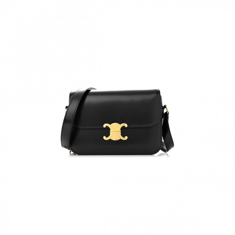 CELINE SHINY CALFSKIN MEDIUM TRIOMPHE BLACK (23*15*5cm)