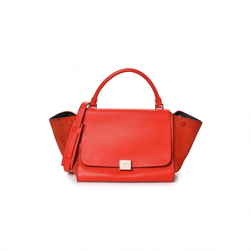 CELINE DRUMMED CALFSKIN MEDIUM TRAPEZE ORANGE (30*24*18cm)