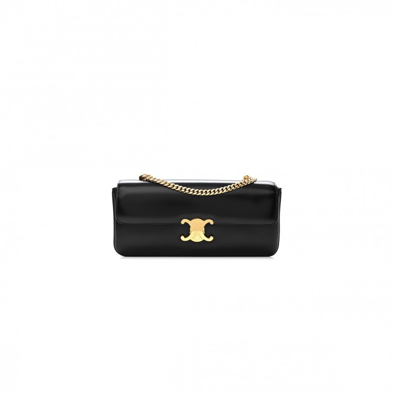 CELINE SHINY CALFSKIN TRIOMPHE CHAIN BAG BLACK (30*13*4cm)