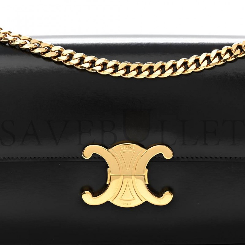 CELINE SHINY CALFSKIN TRIOMPHE CHAIN BAG BLACK (30*13*4cm)