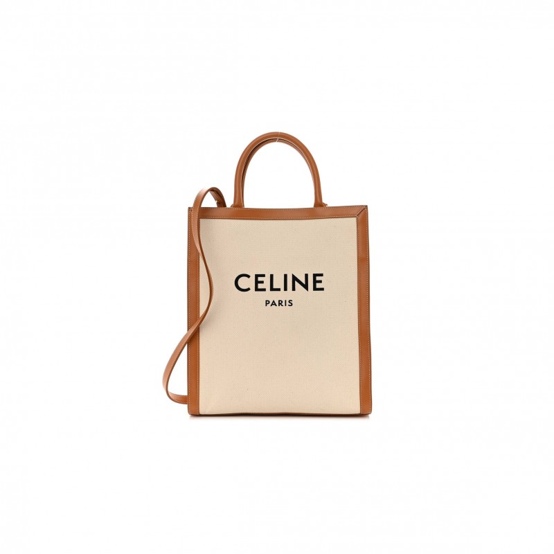 CELINE CANVAS CALFSKIN LOGO PRINT SMALL VERTICAL CABAS NATURAL TAN (33*28*8cm) CELINE CANVAS CALFSKIN LOGO PRINT SMALL VERTICAL CABAS NATURAL TAN (33*28*8cm)