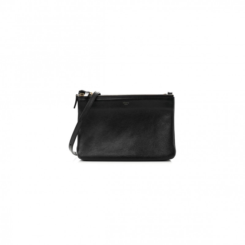 CELINE LAMBSKIN SMALL TRIO CROSSBODY BAG BLACK (22*14*4cm)