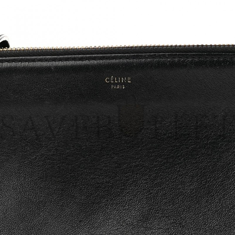 CELINE LAMBSKIN SMALL TRIO CROSSBODY BAG BLACK (22*14*4cm)