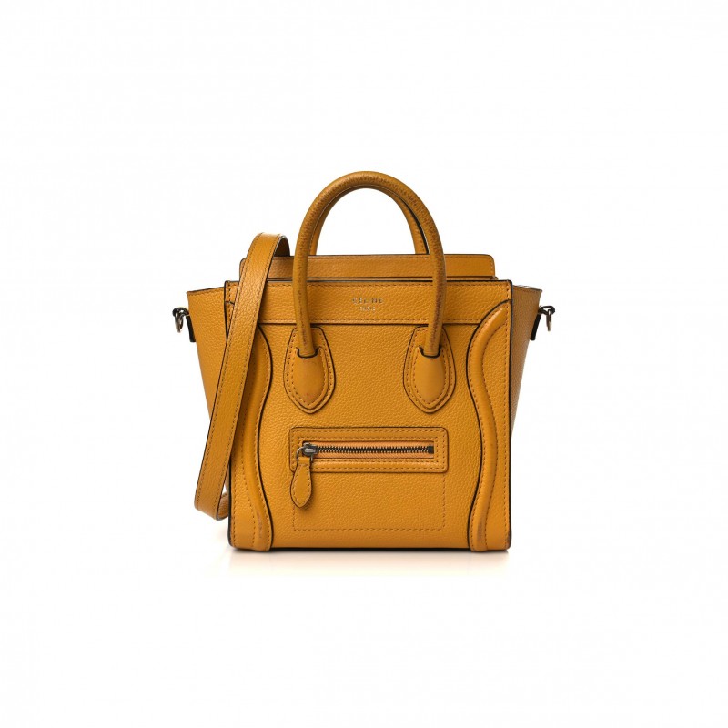 CELINE DRUMMED CALFSKIN NANO LUGGAGE OCRE (20*20*10cm)