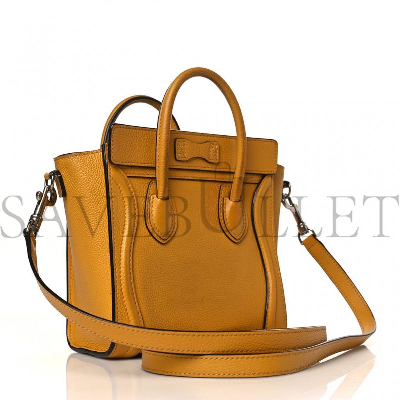 CELINE DRUMMED CALFSKIN NANO LUGGAGE OCRE (20*20*10cm)