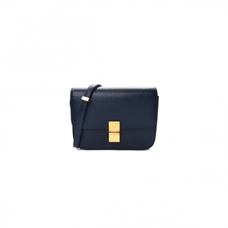 CELINE LIEGE CALFSKIN MEDIUM CLASSIC BOX FLAP BAG DARK BLUE (23*18*6cm)