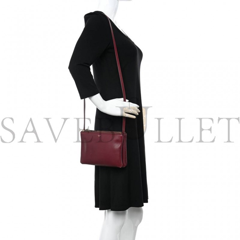 CELINE SMOOTH LAMBSKIN SMALL TRIO CROSSBODY BAG BURGUNDY (22*15*4cm)