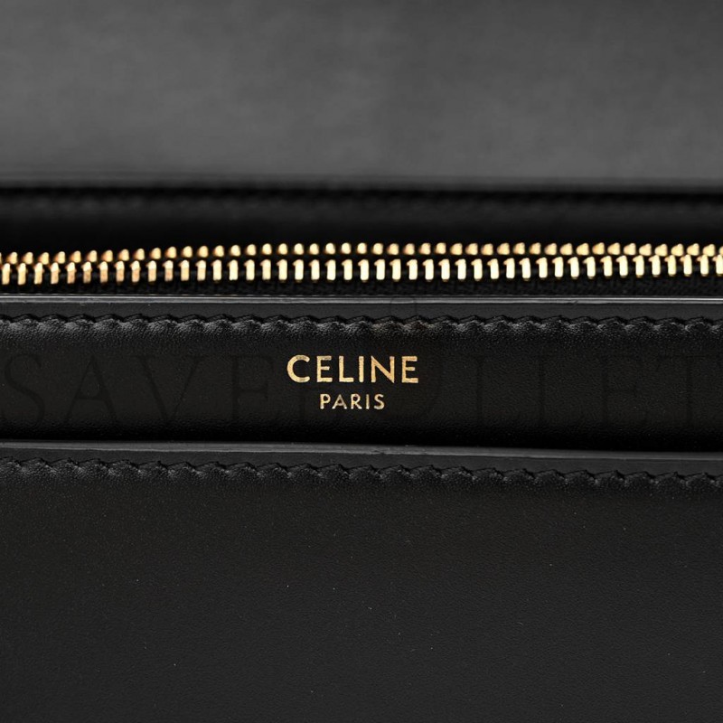 CELINE SATINATED CALFSKIN 16 CHAIN BAG BLACK (23*14*7cm)