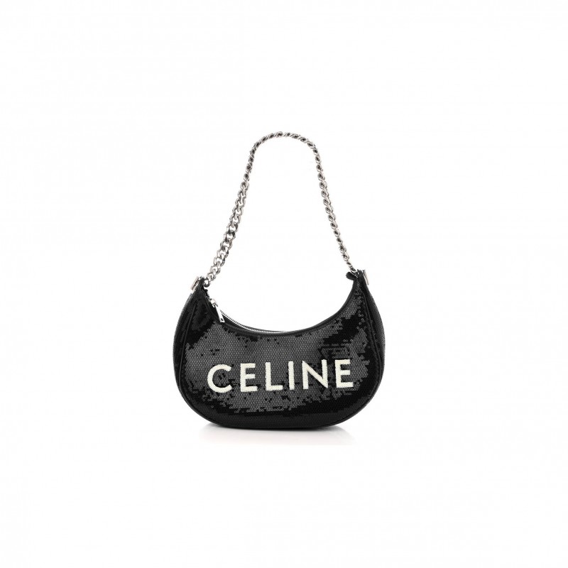 CELINE SEQUIN MEDIUM CHAIN AVA SHOULDER BAG BLACK (25*20*8cm)