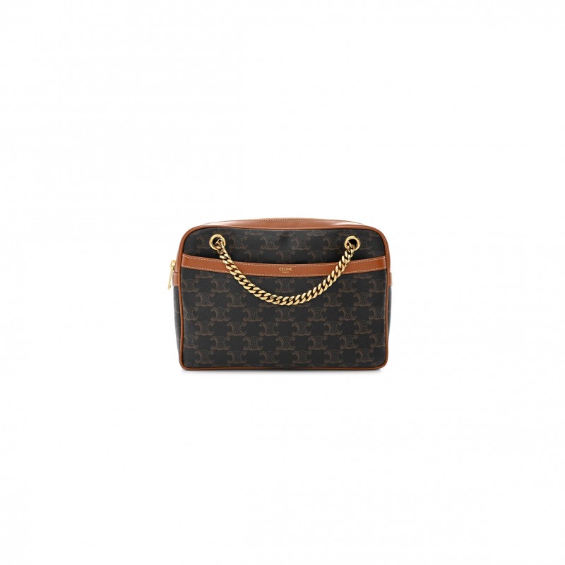 CELINE TRIOMPHE CANVAS CALFSKIN MEDIUM PATAPANS TAN (25*18*5cm)