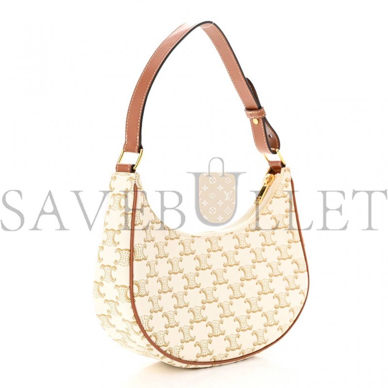 CELINE CANVAS CALFSKIN AVA TRIOMPHE SHOULDER BAG WHITE (23*13*7cm) CELINE CANVAS CALFSKIN AVA TRIOMPHE SHOULDER BAG WHITE (23*13*7cm)