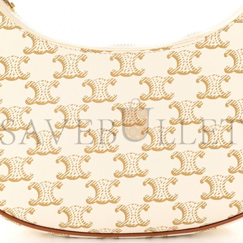 CELINE CANVAS CALFSKIN AVA TRIOMPHE SHOULDER BAG WHITE (23*13*7cm) CELINE CANVAS CALFSKIN AVA TRIOMPHE SHOULDER BAG WHITE (23*13*7cm)