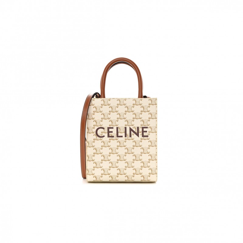 CELINE TRIOMPHE CANVAS CALFSKIN MINI VERTICAL CABAS WHITE (20*17*6cm)