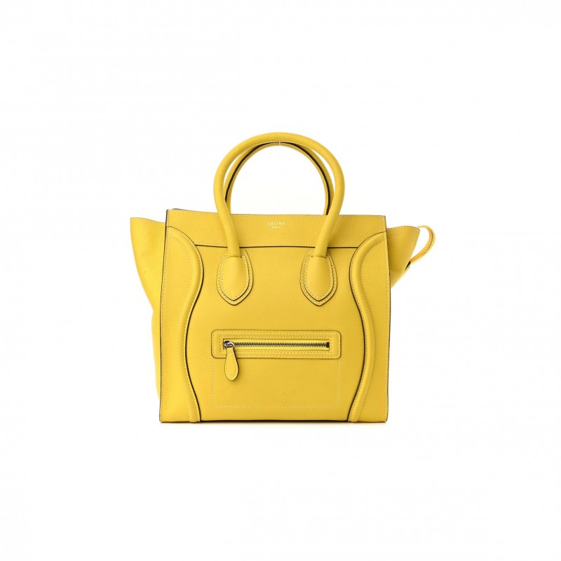 CELINE DRUMMED CALFSKIN MINI LUGGAGE CITRON (30*29*17cm)