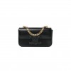 CELINE SHINY CALFSKIN CUIR TRIOMPHE CHAIN SHOULDER BAG BLACK (20*11*4cm)