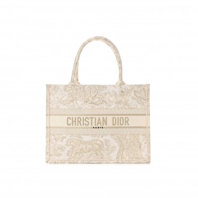 DIOR CANVAS EMBROIDERED MEDIUM DIORIVIERA TOILE DE JOUY BOOK TOTE GOLD (36*27*7cm)