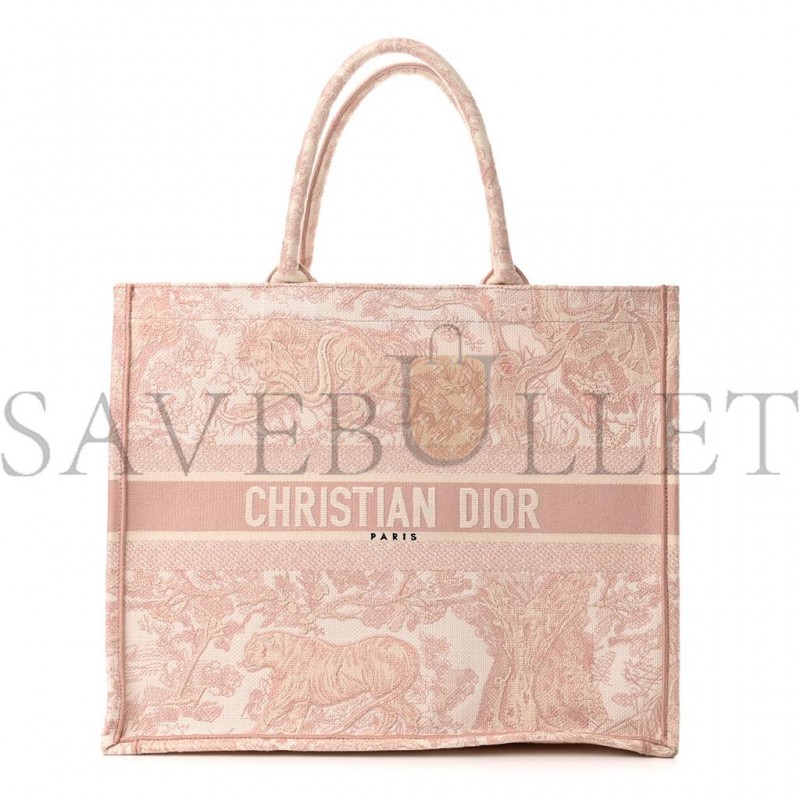 DIOR CANVAS TOILE DE JOUY EMBROIDERED LARGE BOOK TOTE PINK (42*35*10.2cm)