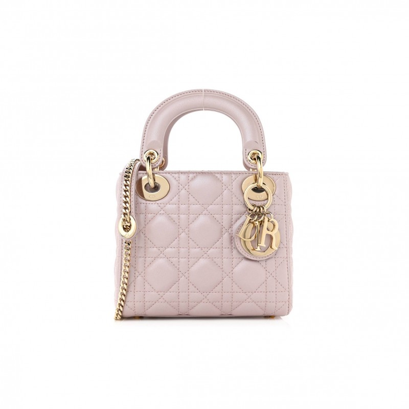 DIOR METALLIC LAMBSKIN CANNAGE MINI LADY DIOR LOTUS (17*15*7.6cm)