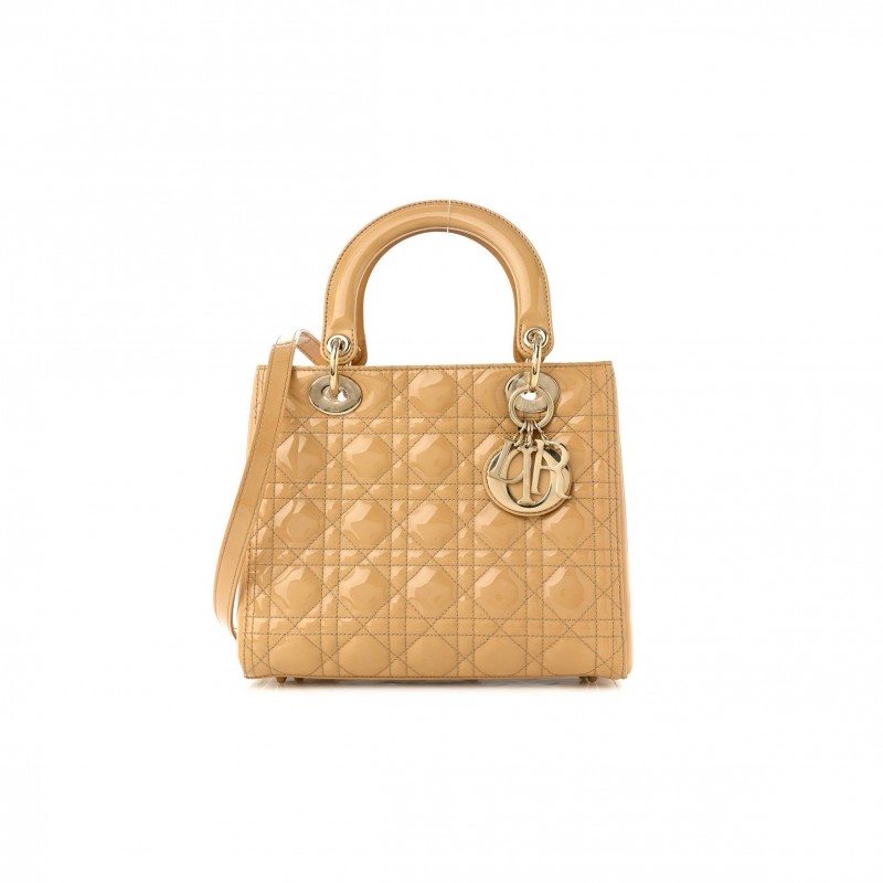 DIOR PATENT CANNAGE MEDIUM LADY DIOR BEIGE (23*20*12.1cm)