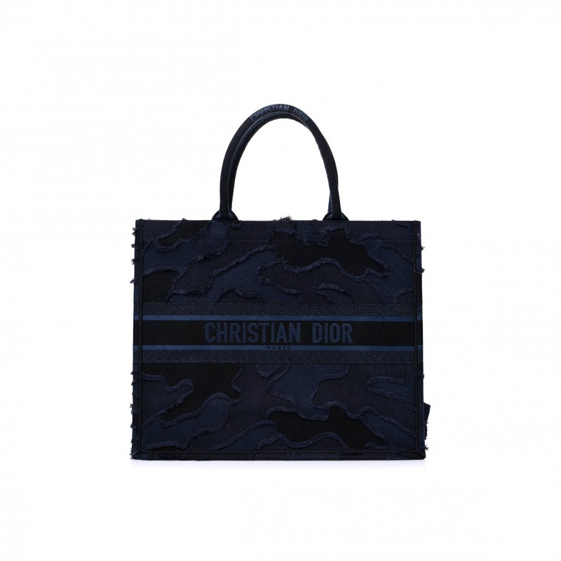 DIOR CANVAS EMBROIDERED CAMOUFLAGE BOOK TOTE BLUE (43*36*18.4cm)