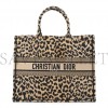 DIOR CANVAS MIZZA EMBROIDERED LARGE LEOPARD BOOK TOTE BEIGE (42*33*15.2cm)