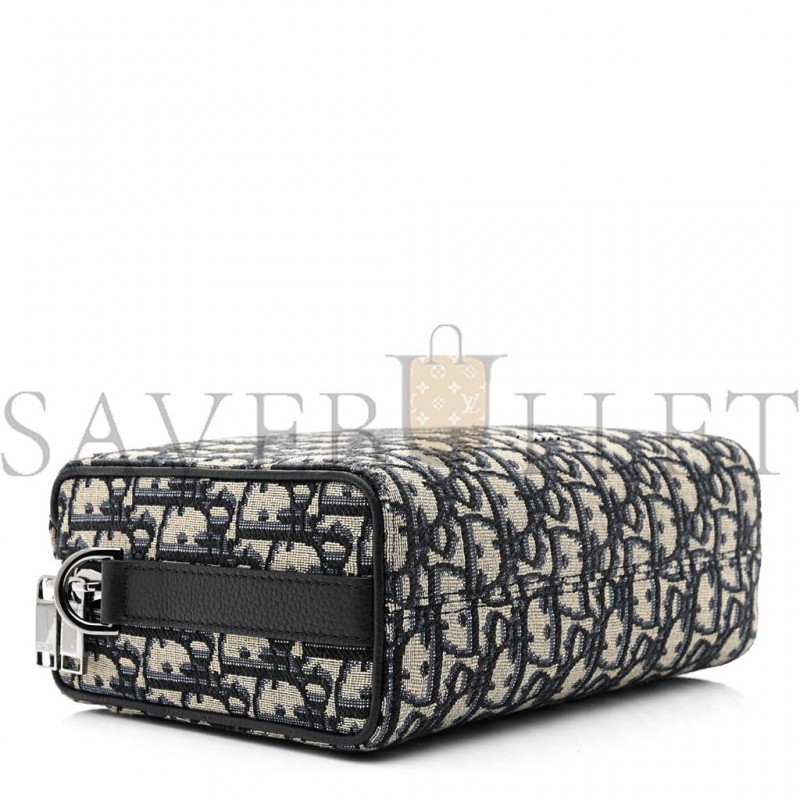 DIOR OBLIQUE JACQUARD GRAINED CALFSKIN LINGOT POUCH BEIGE BLACK (22*17*5.7cm)