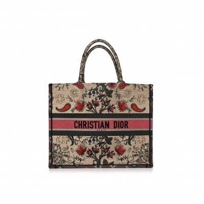 DIOR CANVAS EMBROIDERED LARGE BRODERIE DIOR FLOWERS BOOK TOTE MULTICOLOR (42*34*17.8cm)