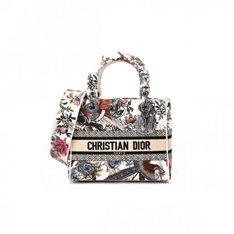 DIOR CANVAS JARDIN D&#X27;HIVER EMBROIDERED MEDIUM LADY D-LITE ECRU MULTICOLOR (24*20*12.1cm)