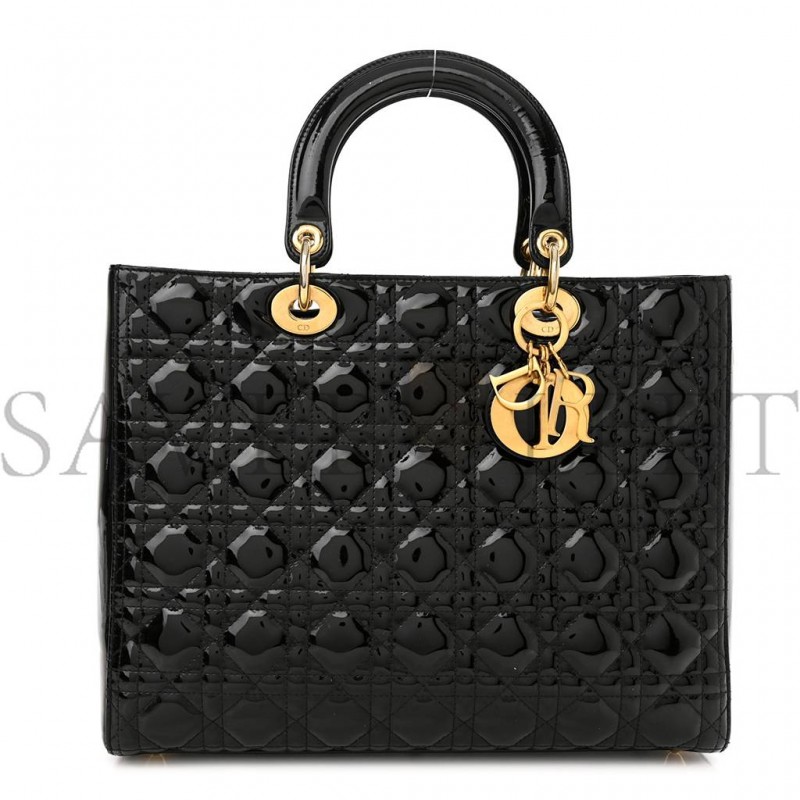 DIOR PATENT CANNAGE LARGE LADY DIOR BLACK (32*25*11.4cm)