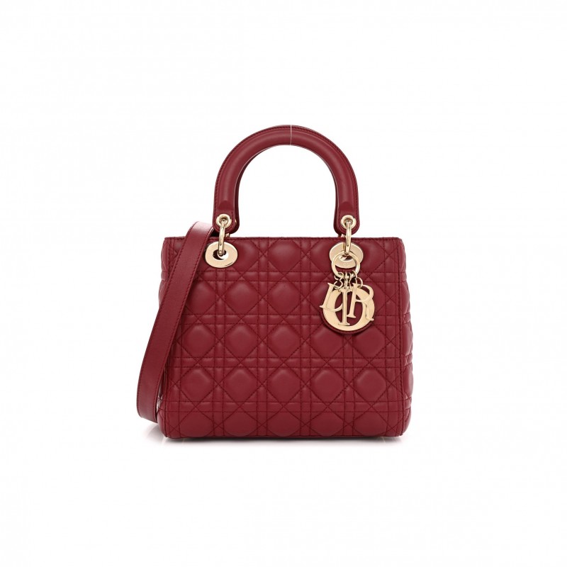 DIOR LAMBSKIN CANNAGE MEDIUM LADY DIOR RED (23*20*12.1cm)