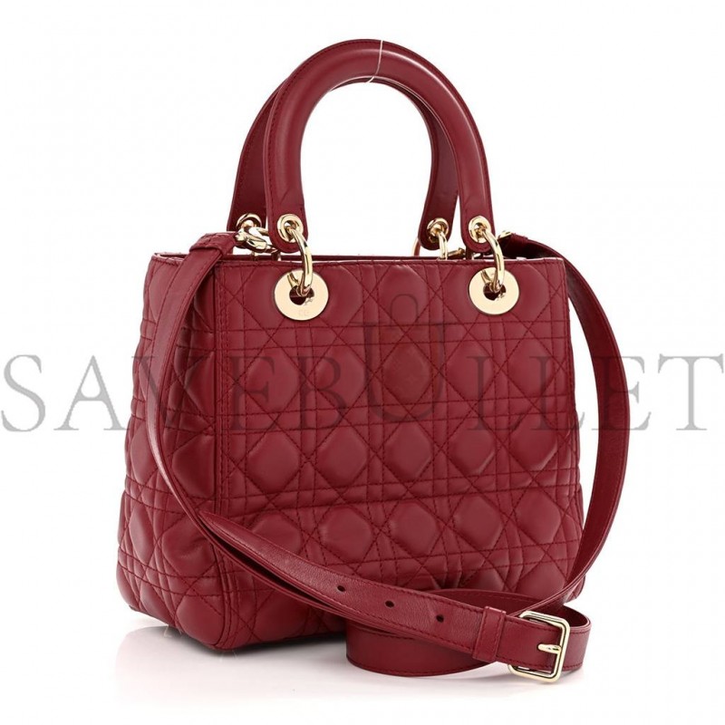 DIOR LAMBSKIN CANNAGE MEDIUM LADY DIOR RED (23*20*12.1cm)