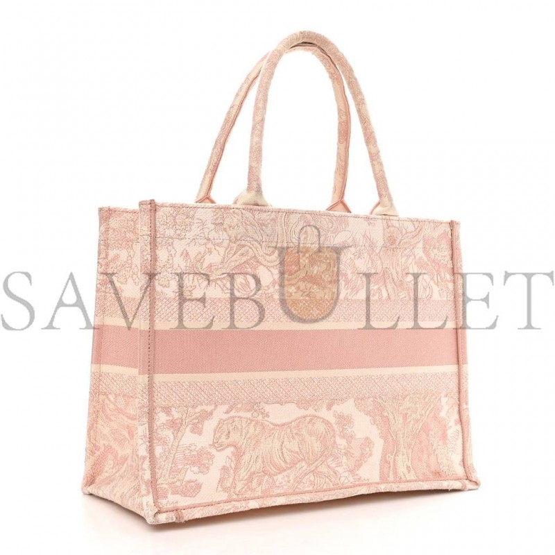 DIOR CANVAS TOILE DE JOUY EMBROIDERED MEDIUM BOOK TOTE PINK (36*27*16.5cm)