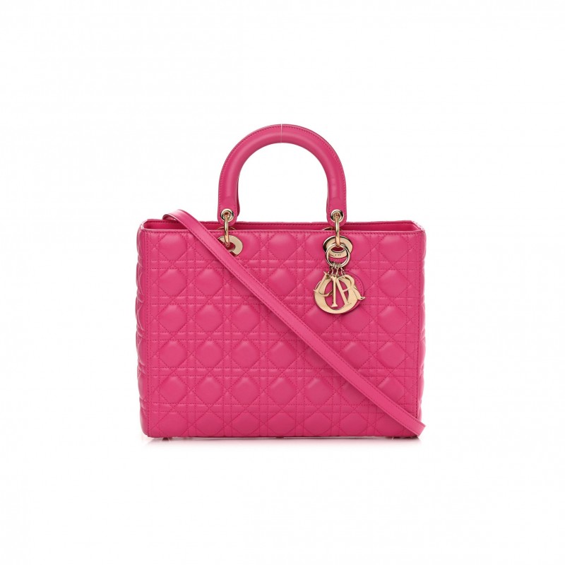 DIOR LAMBSKIN CANNAGE LARGE LADY DIOR FUCHSIA (32*25*8.9cm)