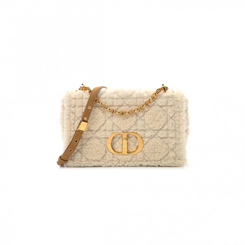 DIOR SHEARLING CANNAGE MEDIUM CARO BAG NATURAL (28*17*9.5cm)