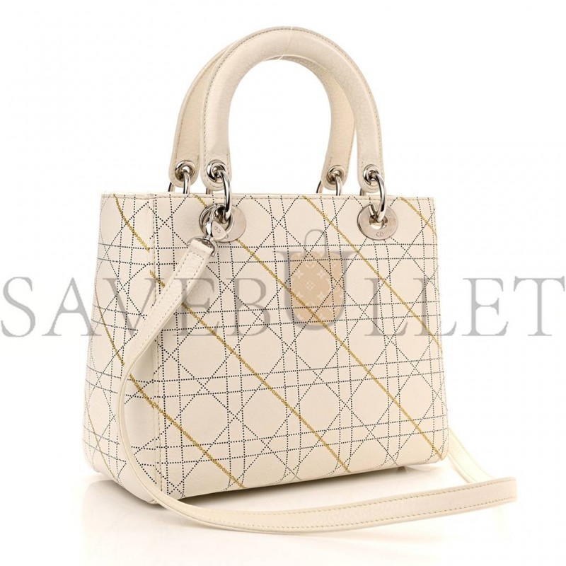 DIOR CALFSKIN CANNAGE PRINT MEDIUM LADY DIOR WHITE (23*20*12.1cm)