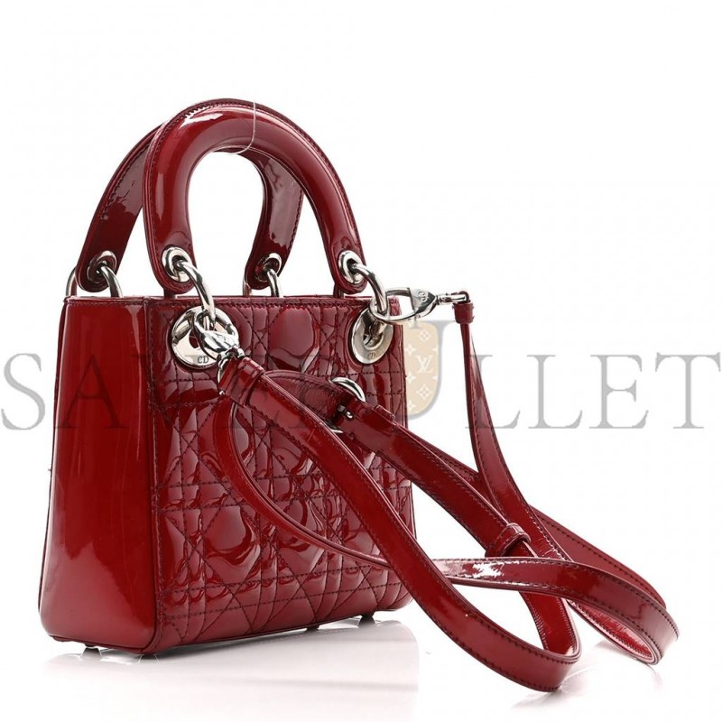 DIOR PATENT CANNAGE MINI LADY DIOR RED (17*15*7cm)