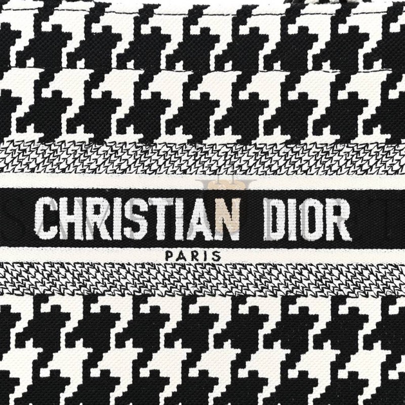 DIOR CANVAS HOUNDSTOOTH EMBROIDERED SMALL BOOK TOTE BLACK WHITE (27*22*11.4cm)