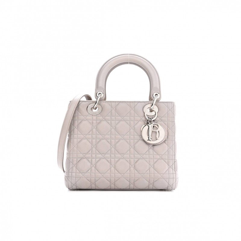 DIOR LAMBSKIN CANNAGE MEDIUM LADY DIOR GREY (23*20*11.4cm)