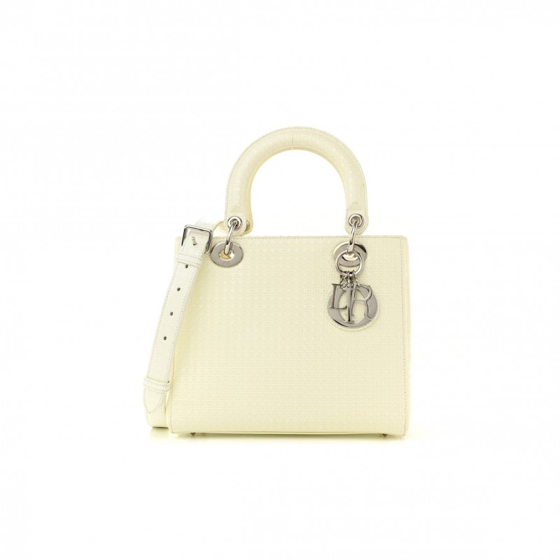 DIOR PATENT MICRO-CANNAGE MEDIUM LADY DIOR WHITE (23*20*12.1cm)