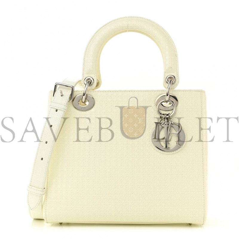 DIOR PATENT MICRO-CANNAGE MEDIUM LADY DIOR WHITE (23*20*12.1cm)