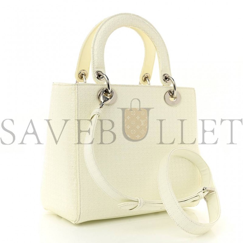 DIOR PATENT MICRO-CANNAGE MEDIUM LADY DIOR WHITE (23*20*12.1cm)